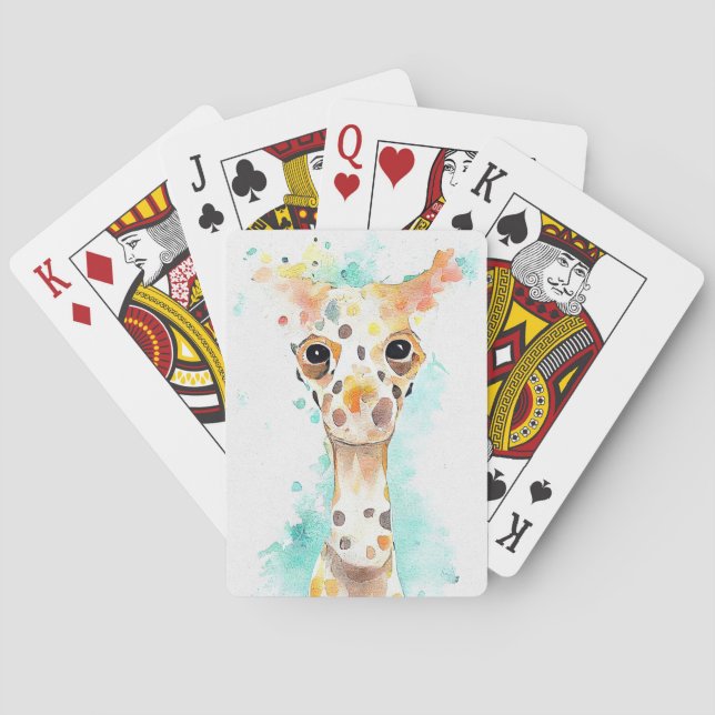 Giraffe Wild Animal Nature Watercolor Art Painting Playing Cards (Back)