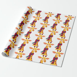 Giraffe with a Scarf Design, Cold Giraffe Print Wrapping Paper