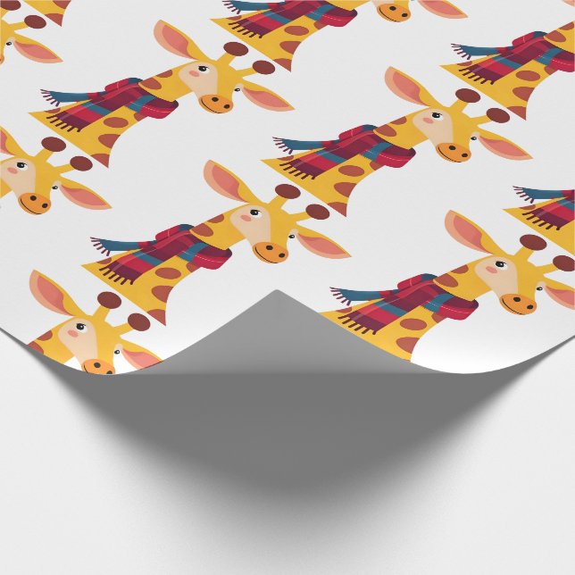 Giraffe with a Scarf Design, Cold Giraffe Print Wrapping Paper (Corner)