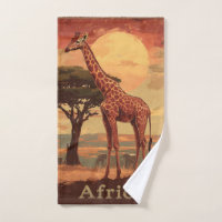 Giraffe with African Sunset -Vintage Travel Poster
