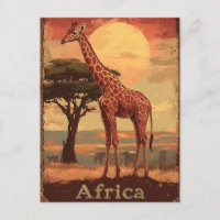 Giraffe with African Sunset -Vintage Travel Poster