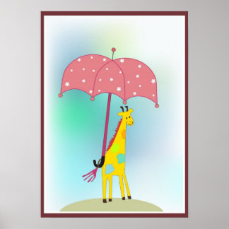 giraffe with an umbrella poster