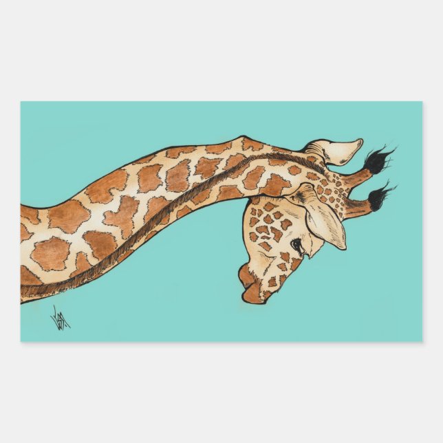 Giraffe with aqua rectangular sticker (Front)