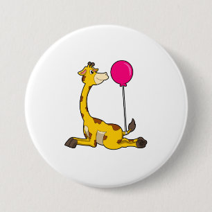 Giraffe with Balloon 7.5 Cm Round Badge