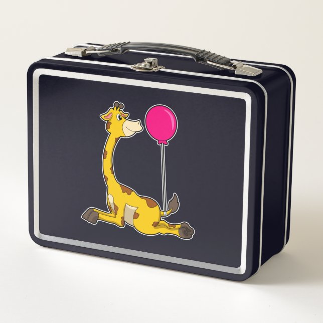 Giraffe with Balloon Metal Lunch Box (Front)