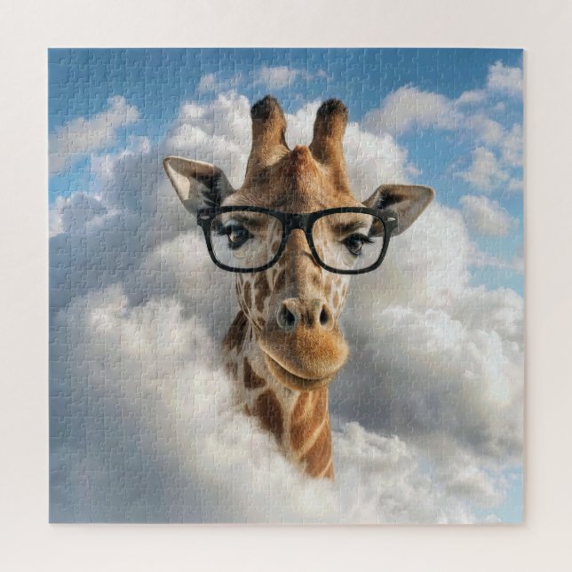 Giraffe with Black Eyeglasses in Cloud Jigsaw Puzzle (Vertical)