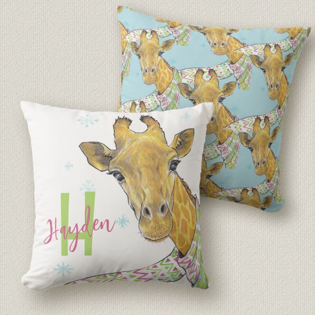 Giraffe with Christmas scarf Cute funny Animal art Cushion (Creator Uploaded)