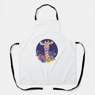 Giraffe With Colourful Flowers Apron