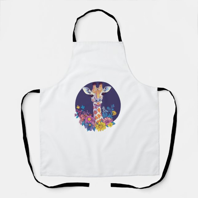 Giraffe With Colourful Flowers   Apron (Front)