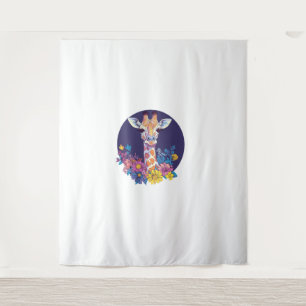 Giraffe With Colourful Flowers Tapestry