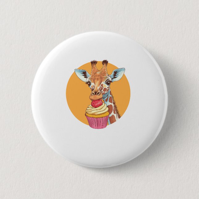 Giraffe With Cupcake   6 Cm Round Badge (Front)