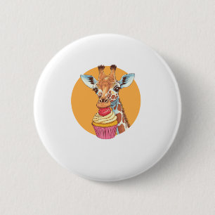Giraffe With Cupcake 6 Cm Round Badge