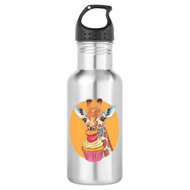 Giraffe With Cupcake   710 Ml Water Bottle (Front)