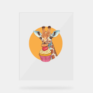 Giraffe With Cupcake   Acrylic Sign
