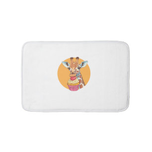Giraffe With Cupcake   Bath Mat
