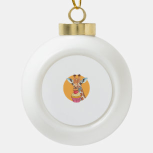 Giraffe With Cupcake Ceramic Ball Christmas Ornament
