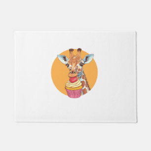 Giraffe With Cupcake   Doormat