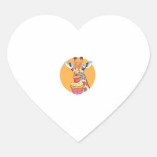 Giraffe With Cupcake   Heart Sticker