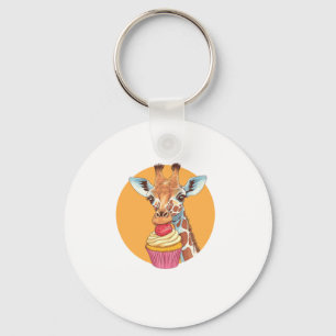 Giraffe With Cupcake   Key Ring