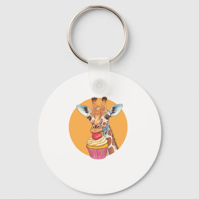 Giraffe With Cupcake   Key Ring (Front)
