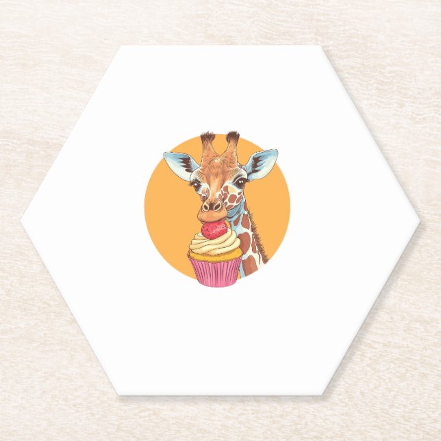 Giraffe With Cupcake   Paper Coaster (Front)