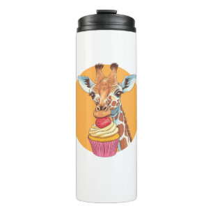 Giraffe With Cupcake   Thermal Tumbler