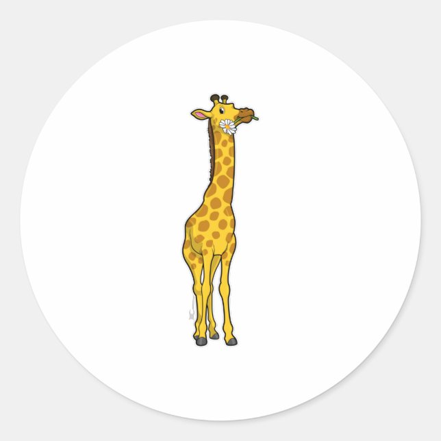 Giraffe with Daisy Classic Round Sticker (Front)