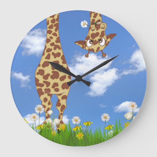 Giraffe With Daisy on Sky Square Wall Clock (Front)