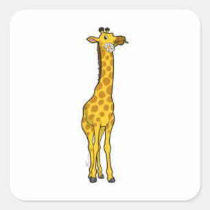 Giraffe with Daisy Square Sticker