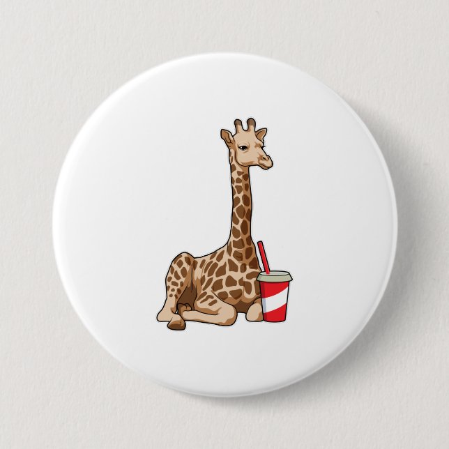 Giraffe with Drink 7.5 Cm Round Badge (Front)