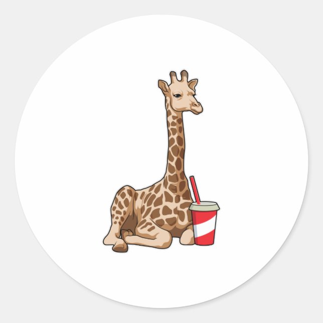 Giraffe with Drink Classic Round Sticker (Front)