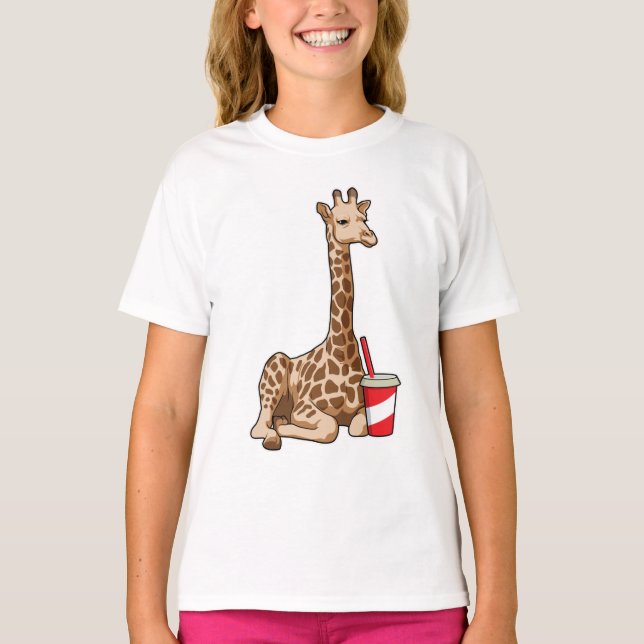 Giraffe with Drink T-Shirt (Front)
