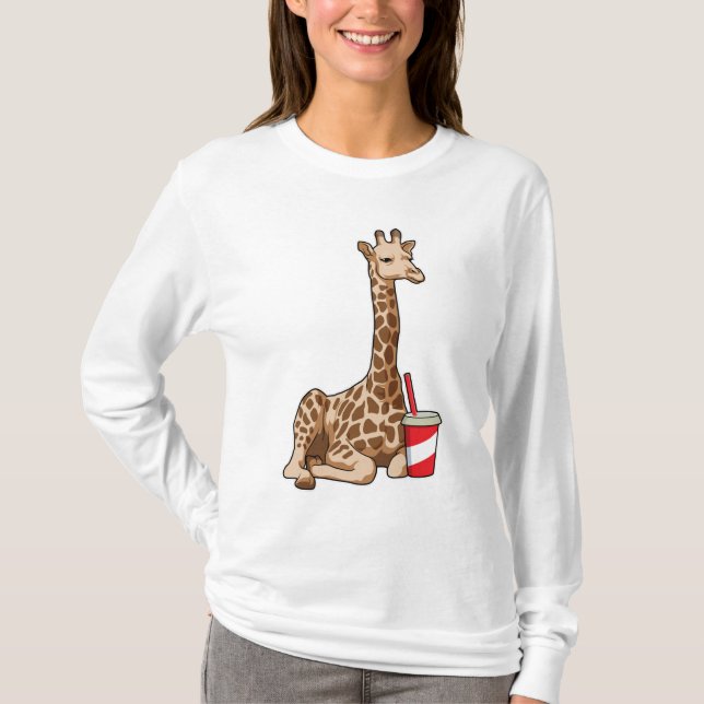 Giraffe with Drink T-Shirt (Front)