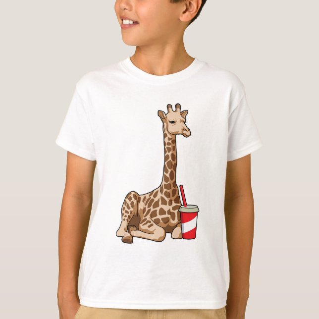 Giraffe with Drink T-Shirt (Front)