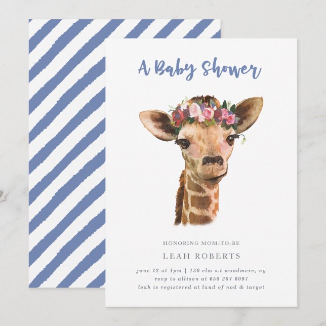 Giraffe with floral crown invitation (Front/Back)