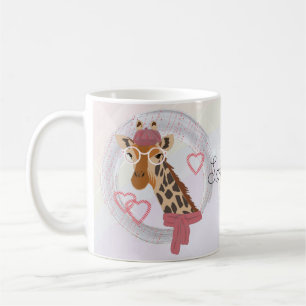 Giraffe with glasses and a red beret. coffee mug