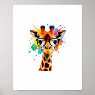 Giraffe with Glasses and Colourful Splash - Colour Poster