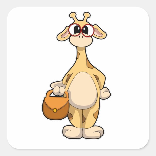 Giraffe with Glasses & Bag Square Sticker (Front)