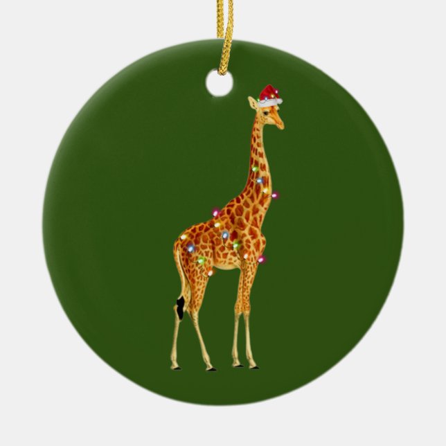 GIRAFFE With Hat Scaft Christmas Ceramic Tree Decoration (Front)