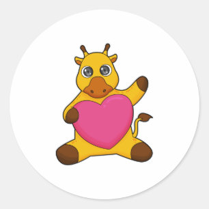 Giraffe with Heart Classic Round Sticker