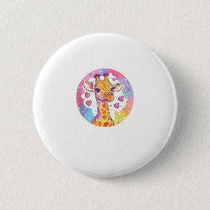 Giraffe With Hearts Adorable Colourful Love 6 Cm Round Badge