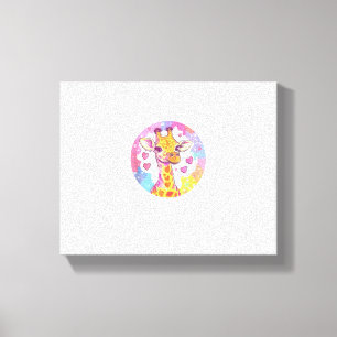 Giraffe With Hearts Adorable Colourful Love  Canvas Print
