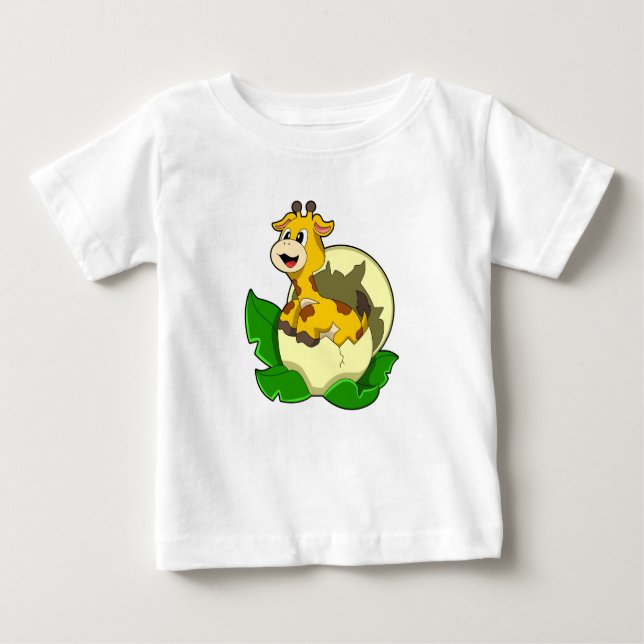 Giraffe with Leaf & Egg Baby T-Shirt (Front)