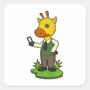 Giraffe with Mobile Square Sticker