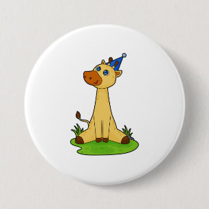 Giraffe with Party hat 7.5 Cm Round Badge