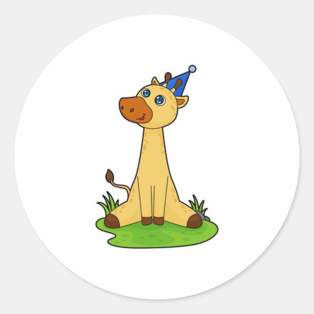 Giraffe with Party hat Classic Round Sticker (Front)