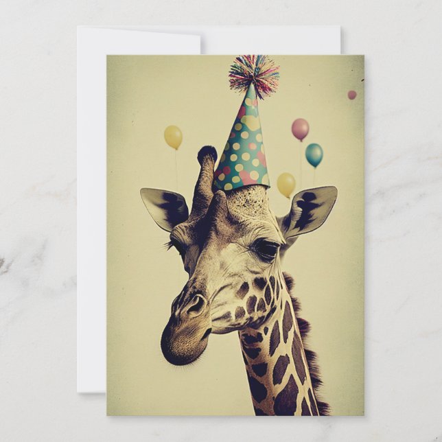 Giraffe with Party Hat Flat Greeting Card (Front)