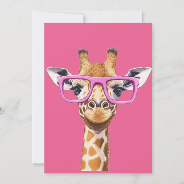 Giraffe with Pink Glasses Invitation (Front)