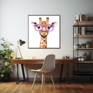 Giraffe with Pink Glasses Poster