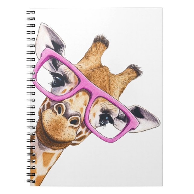Giraffe with Pink Glasses Spiral Photo Notebook (Front)